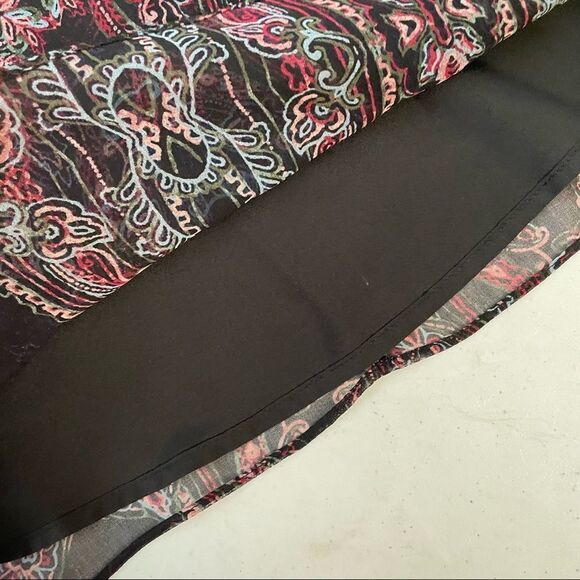 BCBGENERATION Longsleeve chiffon lace front v neck tunic/ dress black paisley XS - Picture 9 of 11